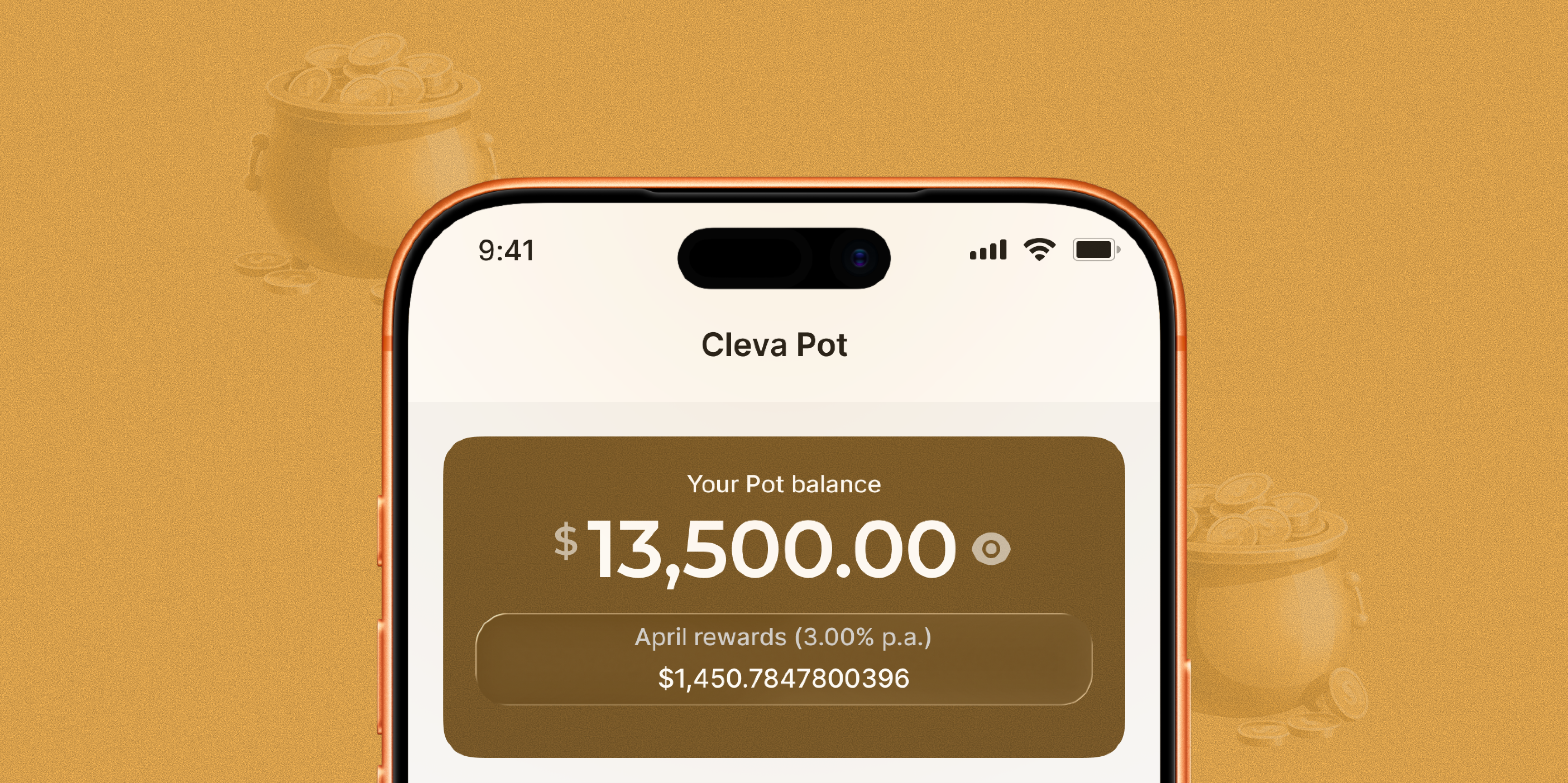Cleva Pot balance with the live April rewards counter